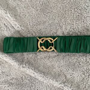 Green chiffon and Gold tone Stretch Belt with interlocking clasp